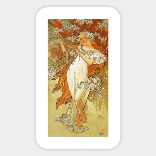 Spring 1896 by Alphonse Mucha (His First Seasons Series) Sticker